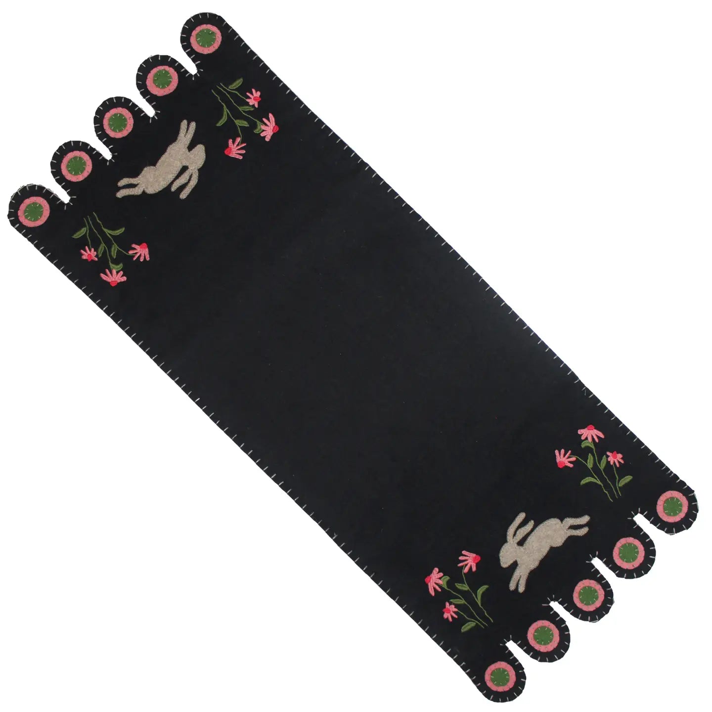 Spring Bunny wool-cotton table runner by The Home Collection showcases stitched rabbits, flowers, and farmhouse décor charm.