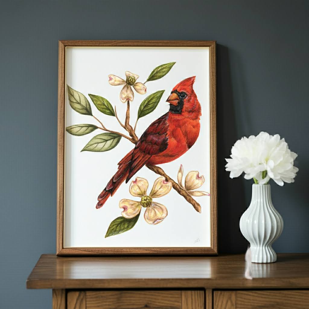 The WIld Wander Cardinal & Dogwood 11X14 Print (Frame Not Included)