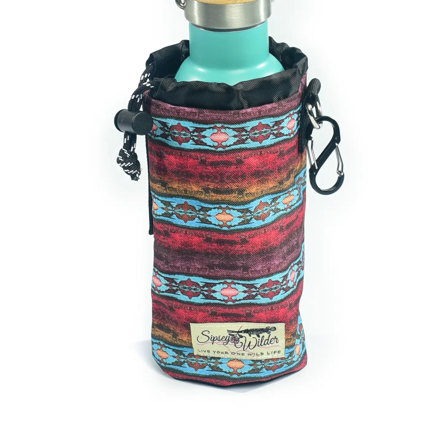 Sipsey Wilder 22oz bottle holder by Forager Provisions, canyon trails pattern, drawstring, carabiner & adjustable waist strap.