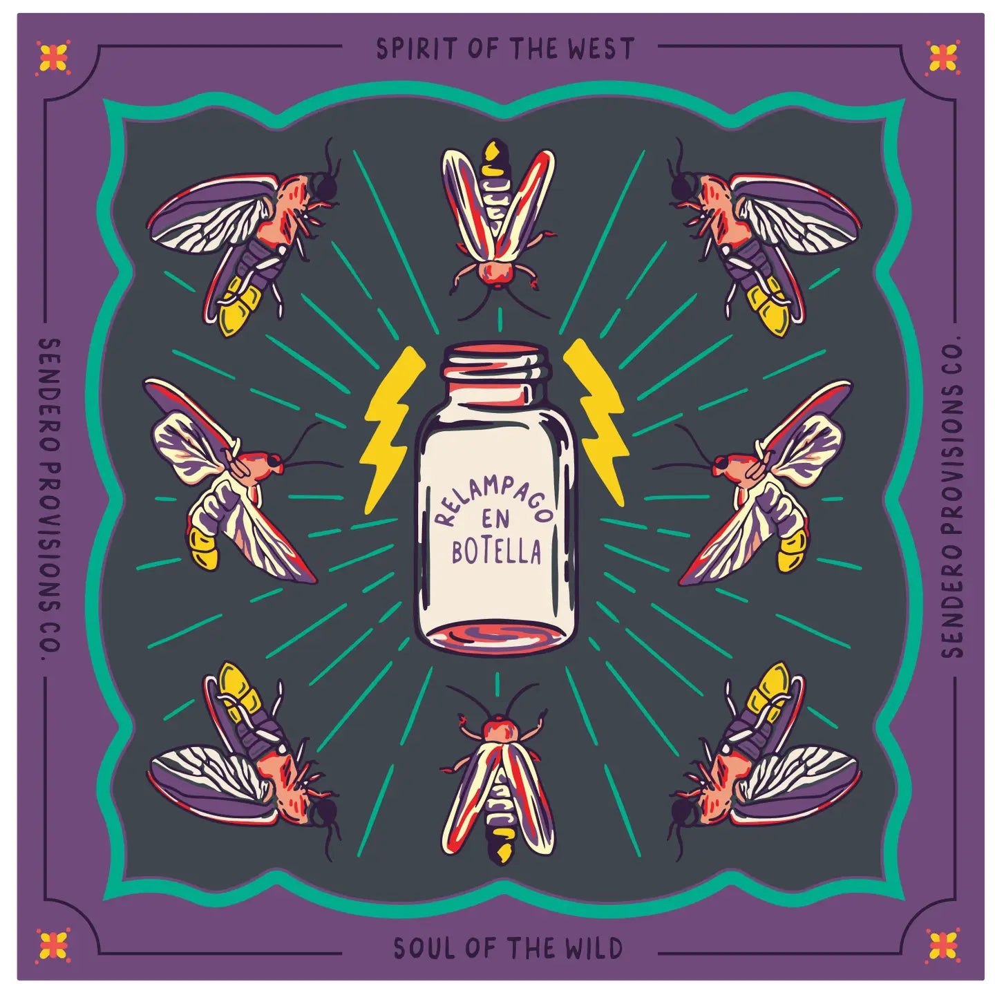 Sendero Provisions Firefly Bandana: glow-in-the-dark outdoor bandana featuring fireflies & lightning—perfect for adventurers.