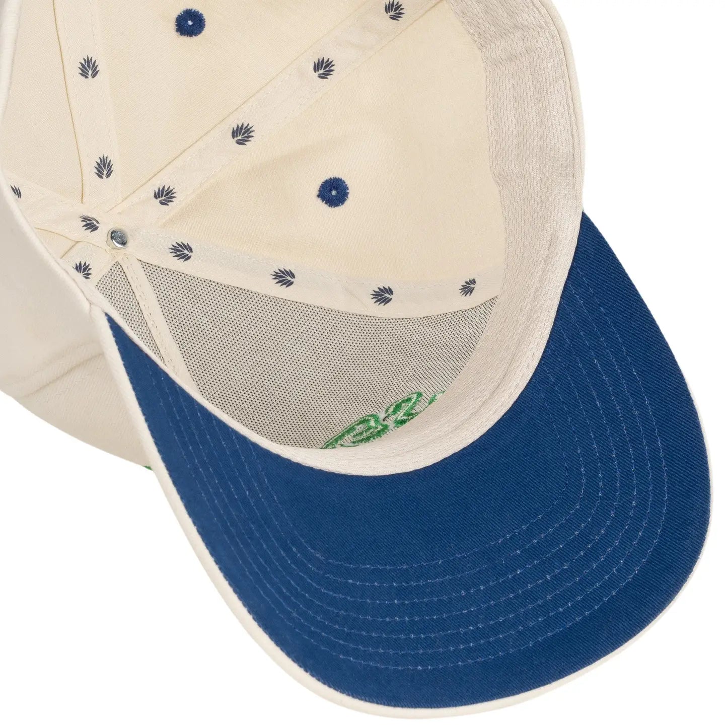 Sendero Provisions Lunker Fish Cap in white, blue brim, dotted lining; premium fish hat for outdoor angling and style lovers.