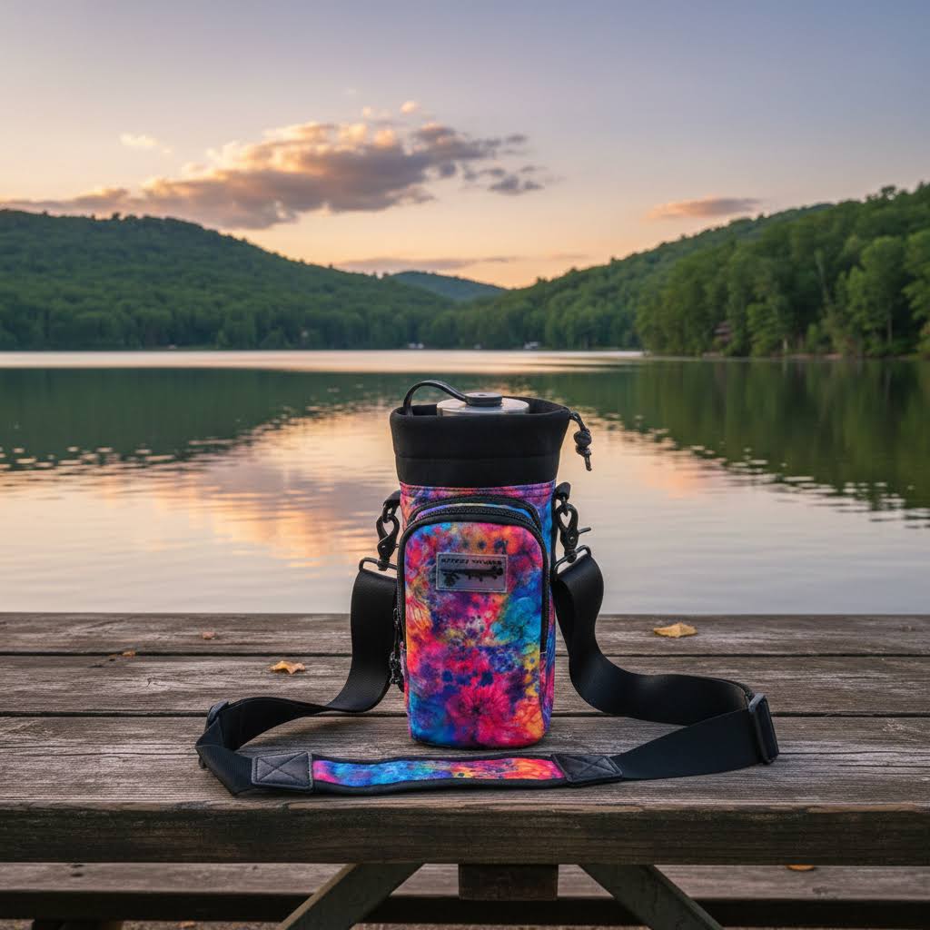 Sipsey Wilder Tie-Dye Bloom Water Bottle Carrier With Shoulder Strap