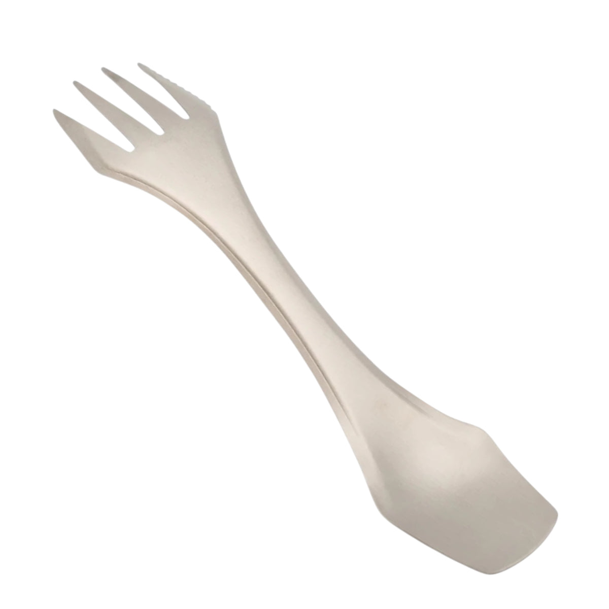 Skreppa TrekTensil 3-in-1 titanium cutlery—spork combo for backpacking and camping, shown on white background.