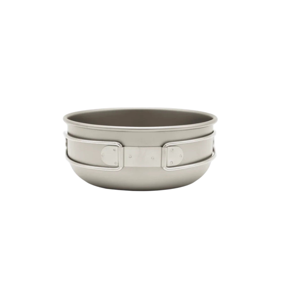 Skreppa 3 Piece Portable Titanium Cook Set—lightweight, durable camp cookware; silver pan with clasp for ultralight camping.