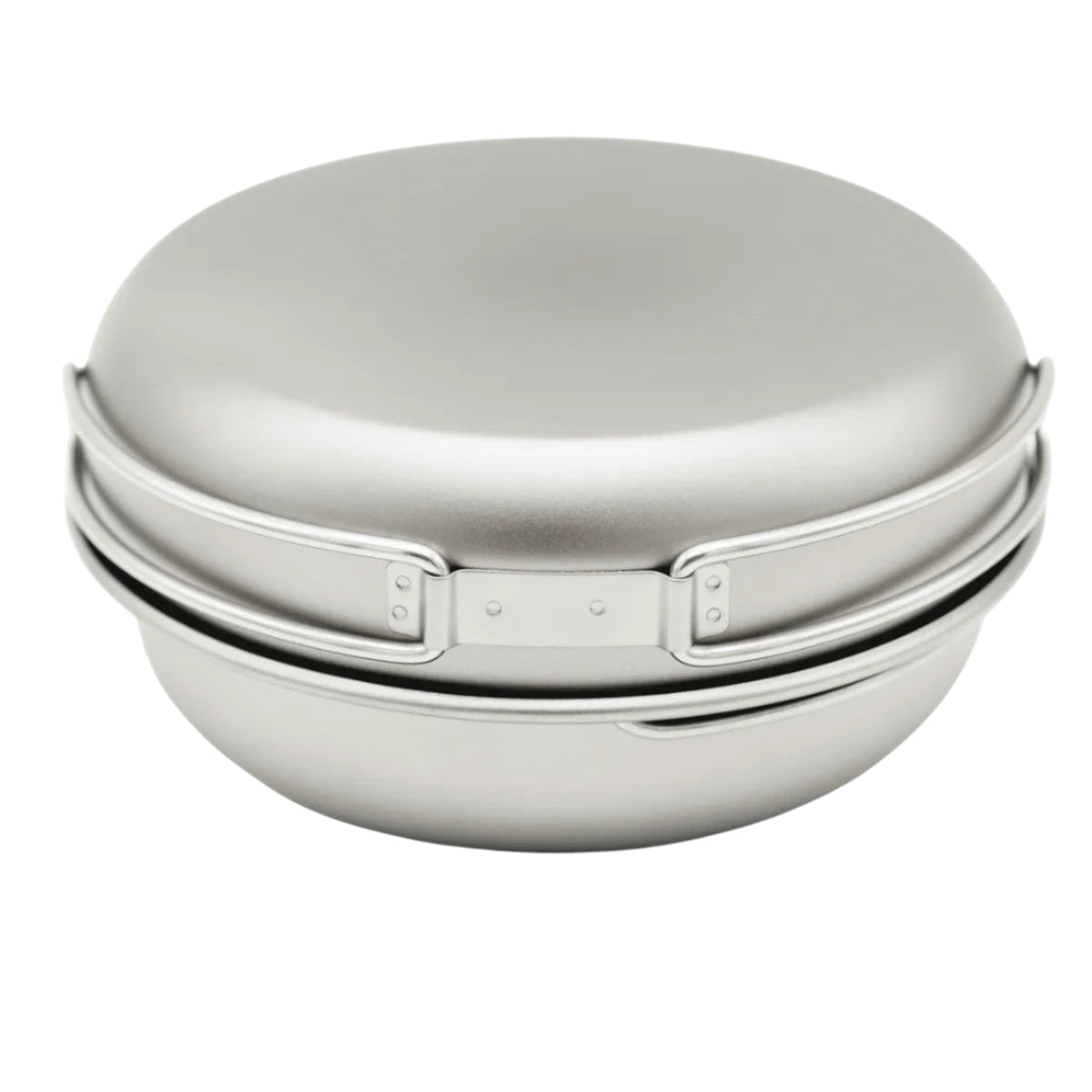 Skreppa 3 Piece Titanium Camping Cook Set with hinged lid, lightweight portable cookware set shown closed on white background.