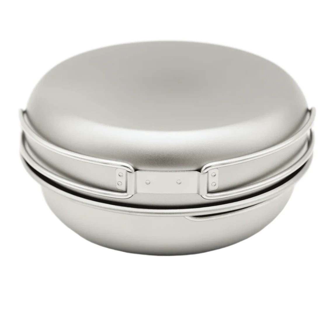 Skreppa 3 Piece Titanium Camping Cook Set with hinged lid, lightweight portable cookware set shown closed on white background.
