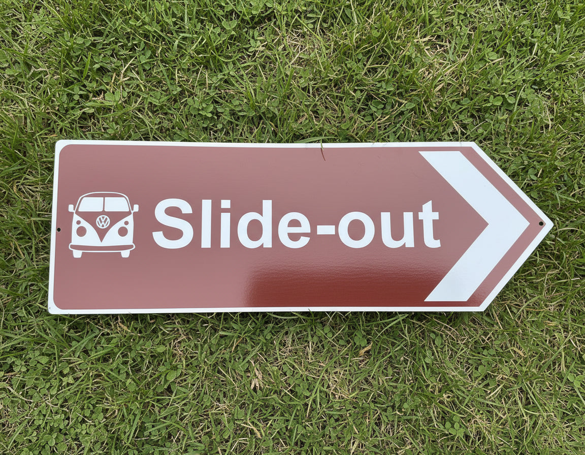 Forager Provisions Aluminium Campervan Directional Arrow Sign – 45×15cm (Brown) - Slide-out