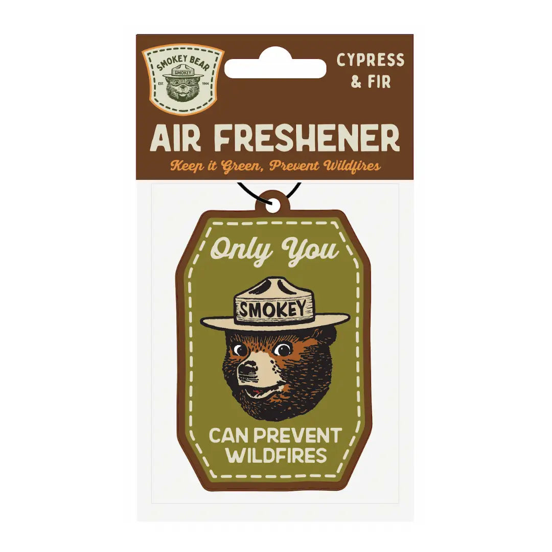 Good & Well Supply Co Cypress & Fir Smokey Bear Air Freshener—forest scent, Only you can prevent wildfires slogan.
