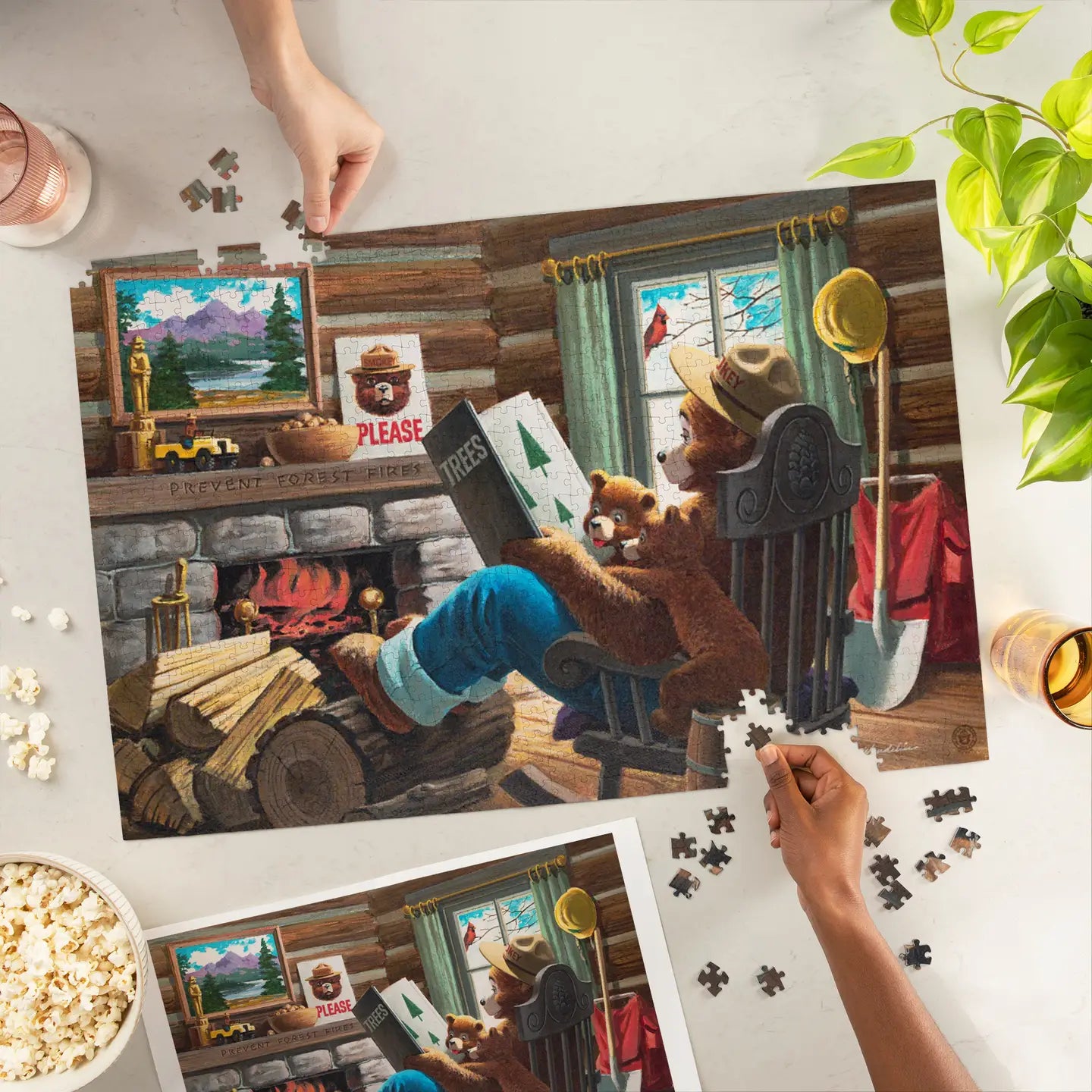 Smokey Bear 1000 Piece Puzzle - Smokey Bear, Reading Book To Cubs