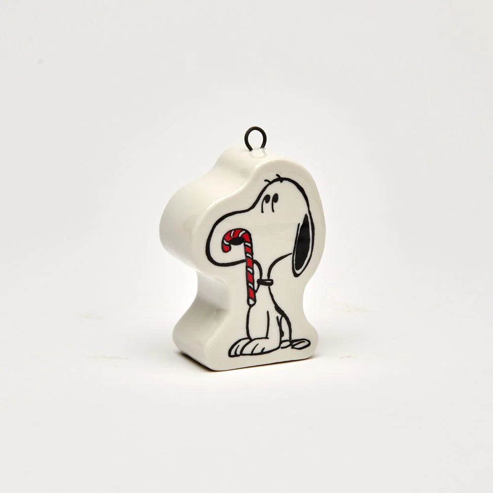 Snoopy Christmas bauble by Magpie featuring Snoopy with a candy cane—perfect Peanuts gift for festive holiday decorations.