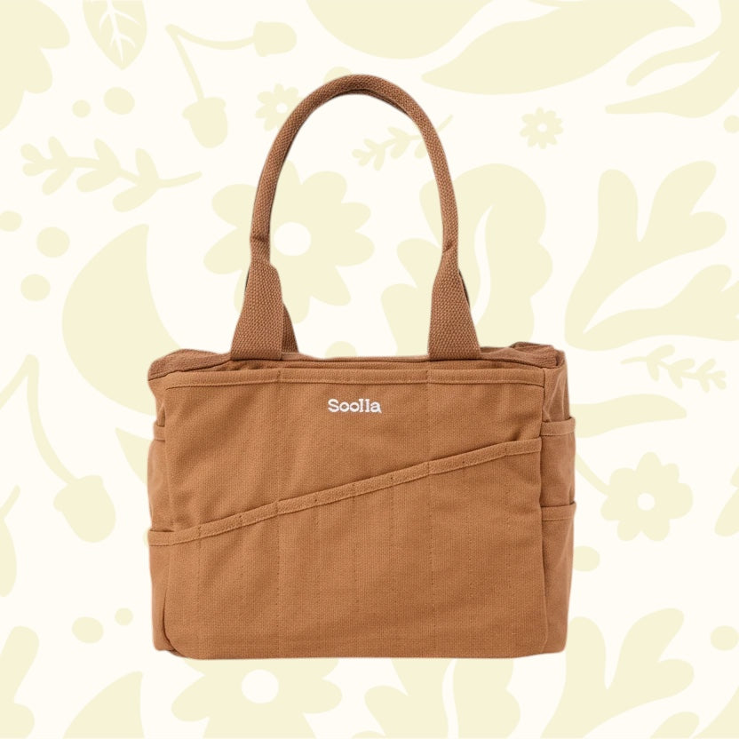 Forager Provisions LTD Soolla cinnamon duck canvas artist bag with multiple storage pockets and padded handles.