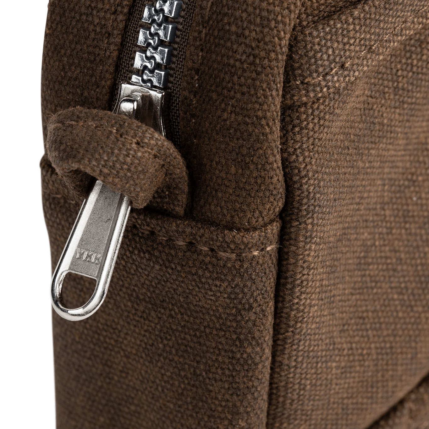 Soolla® Studio Artist Coffee Bean Stationery Pouch with durable metal YKK zipper pull, close-up for detail and texture.