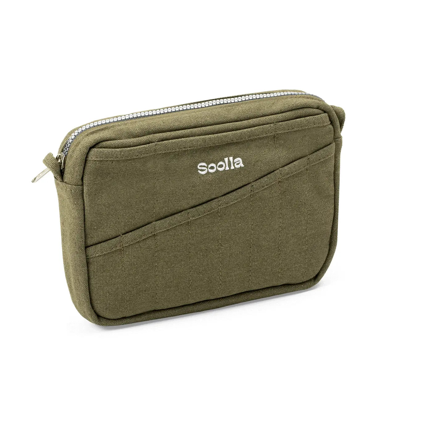 Soolla® Studio Deep Forest Artist Pouch with angled zippered pocket, premium embroidery—perfect for art supplies & stationery.