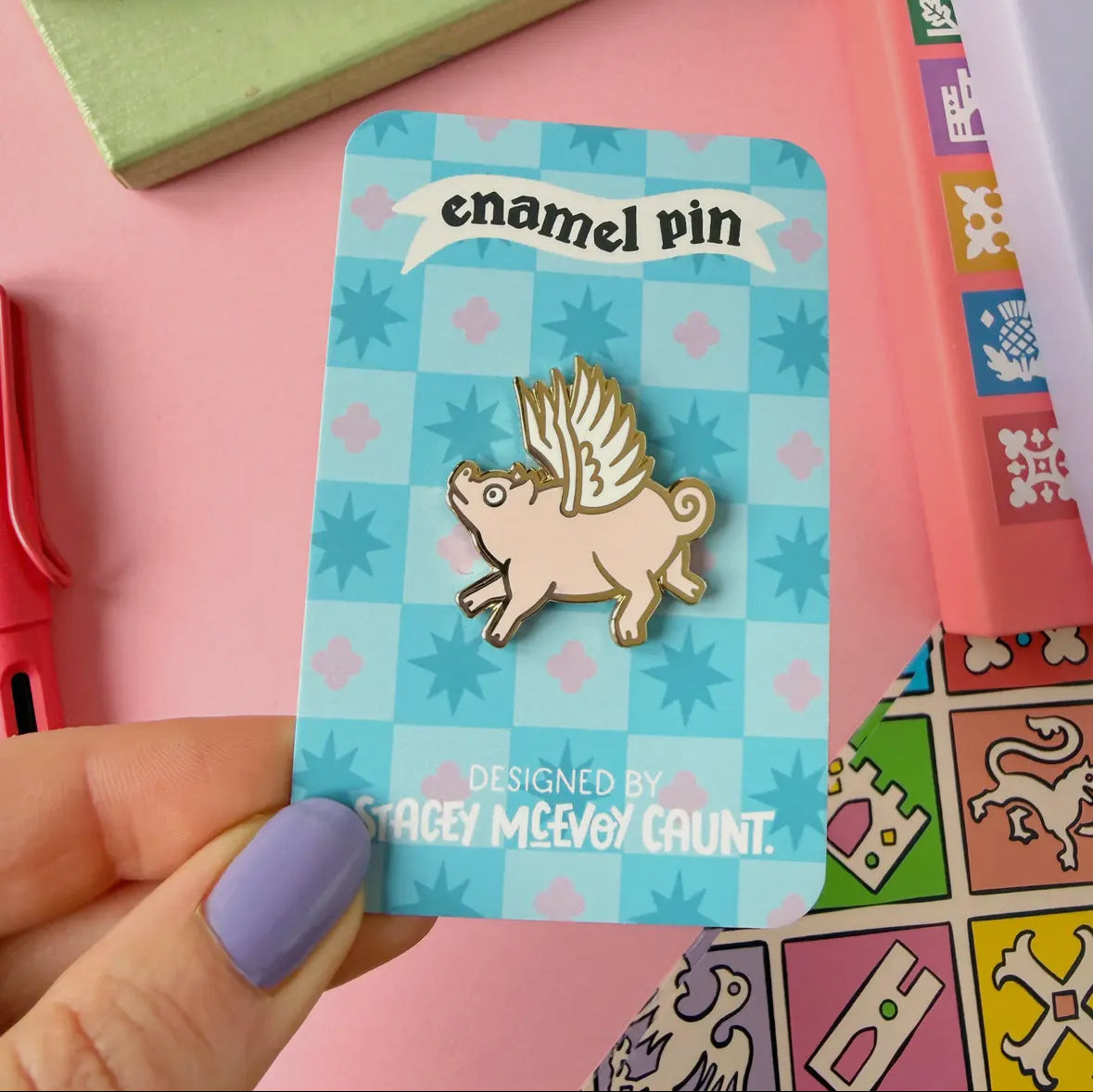 Stacey McEvoy Caunt Medieval Flying Pig Enamel Pig
