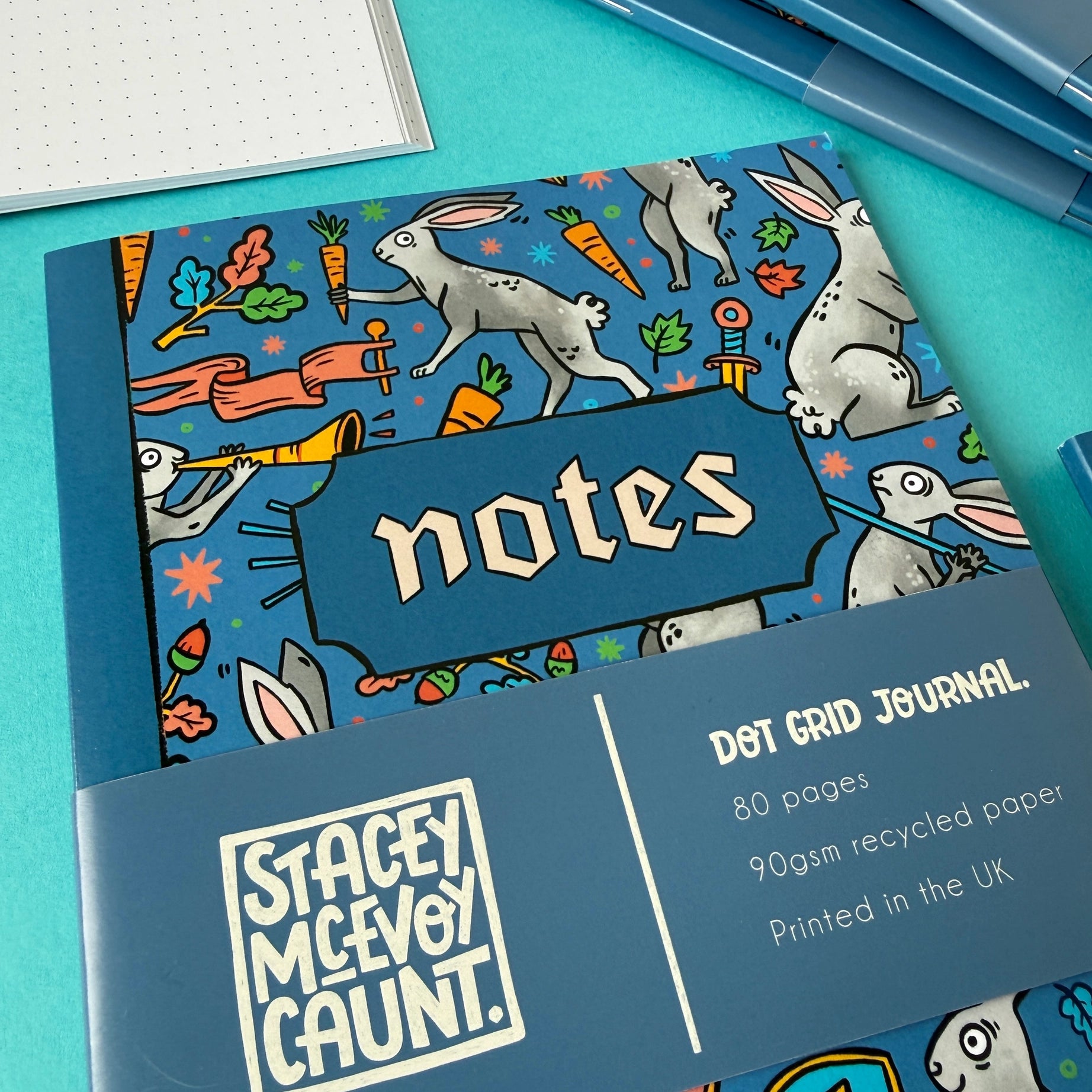 Stacey McEvoy Caunt Medieval Duelling Bunnies A5 Dot Grid Notebook