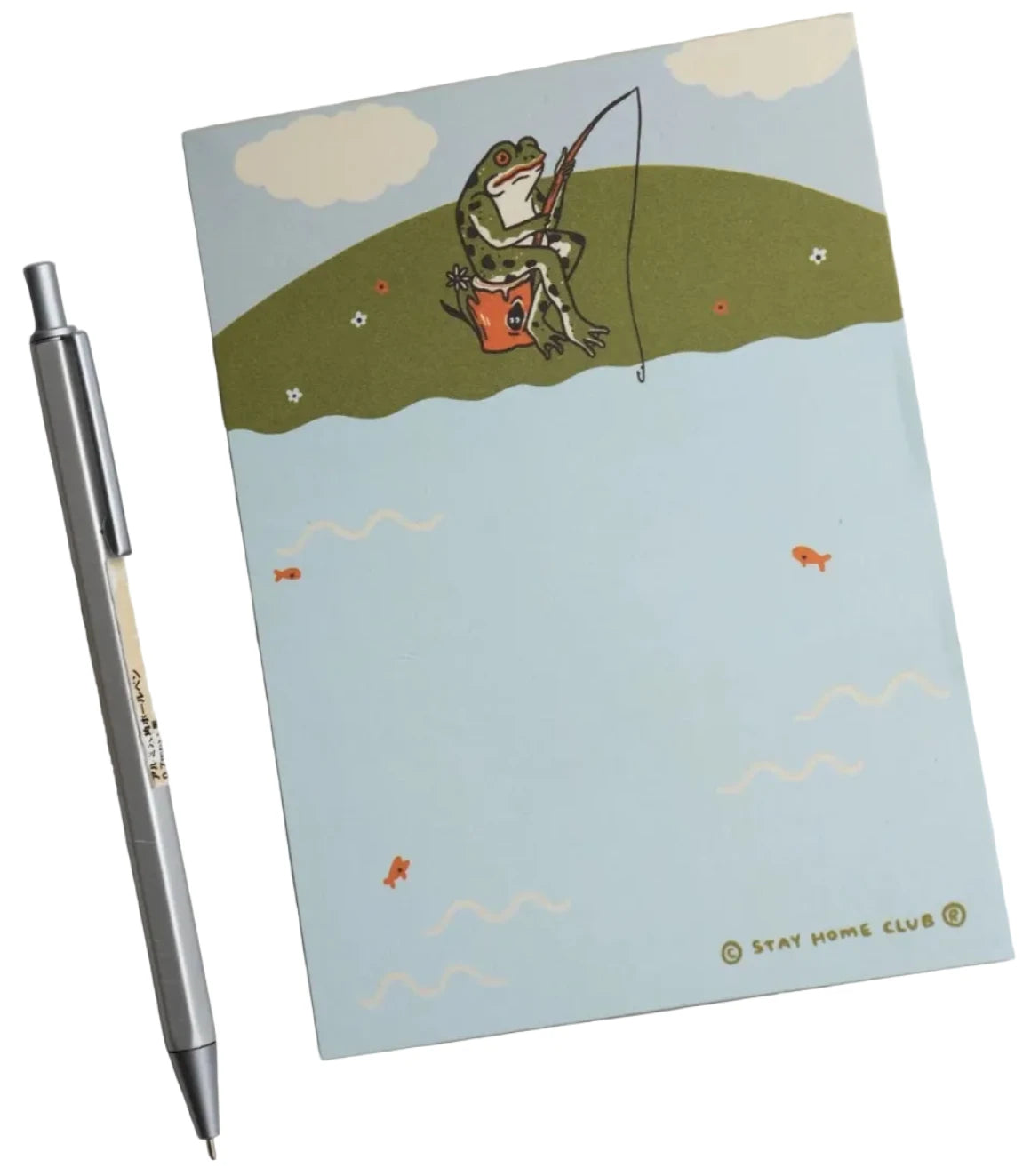 Stay Home Club Fishing Notepad with cute frog on a hilltopāideal for desk notes, journaling, or gift ideas for stationery lovers.