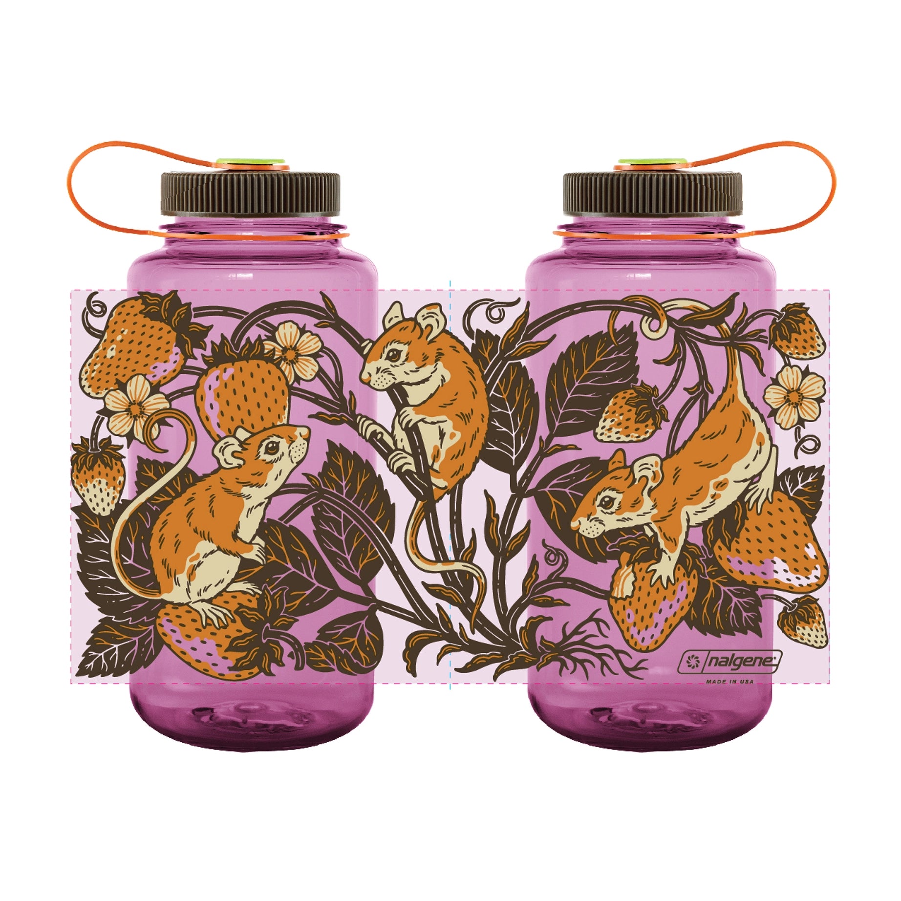 Kate O’Hara Strawberries & Mice Cherry Blossom 32oz Nalgene Water Bottle