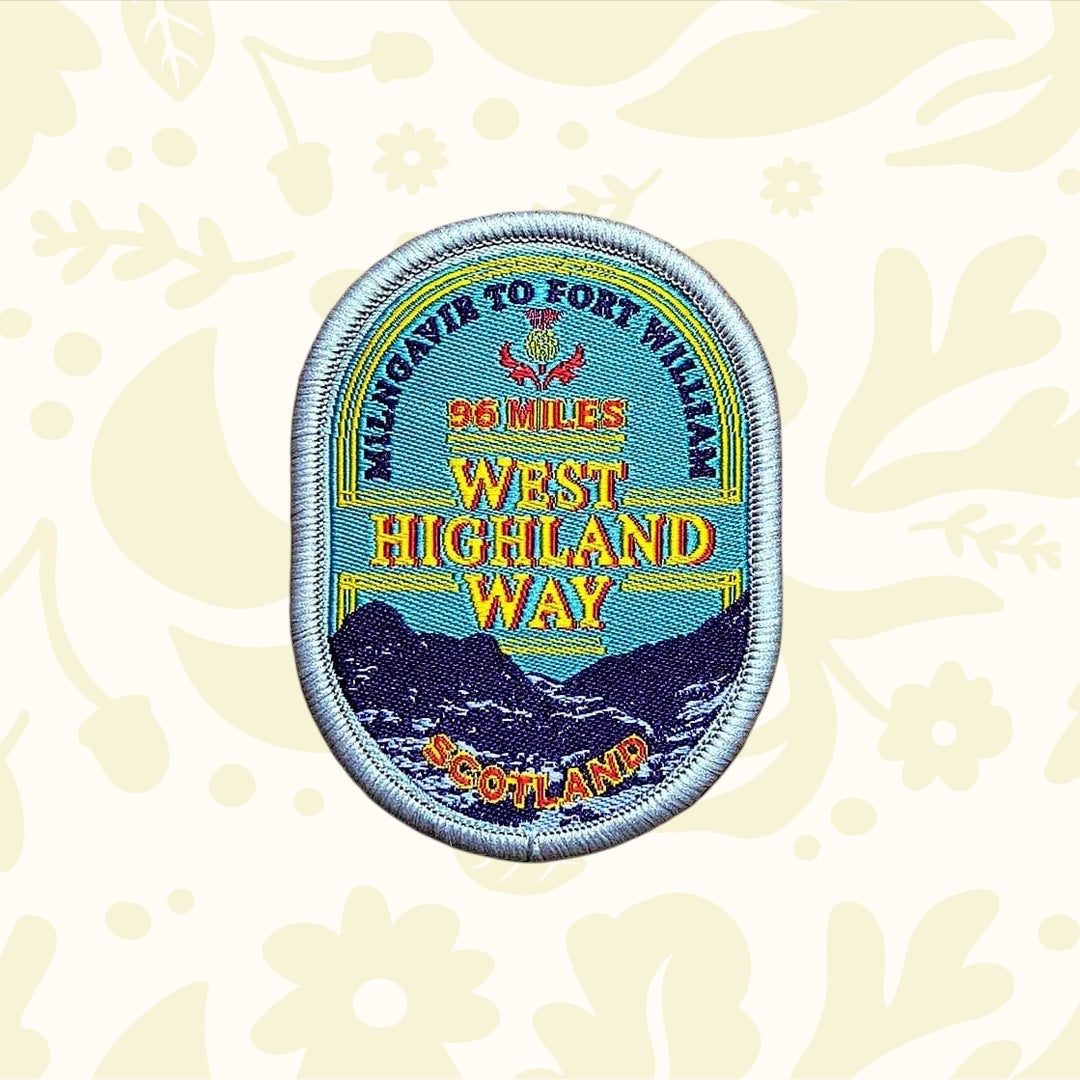 Adventure Patch Company’s West Highland Way patch—96-mile Scotland trail badge, Milngavie to Fort William, perfect hiking souvenir.