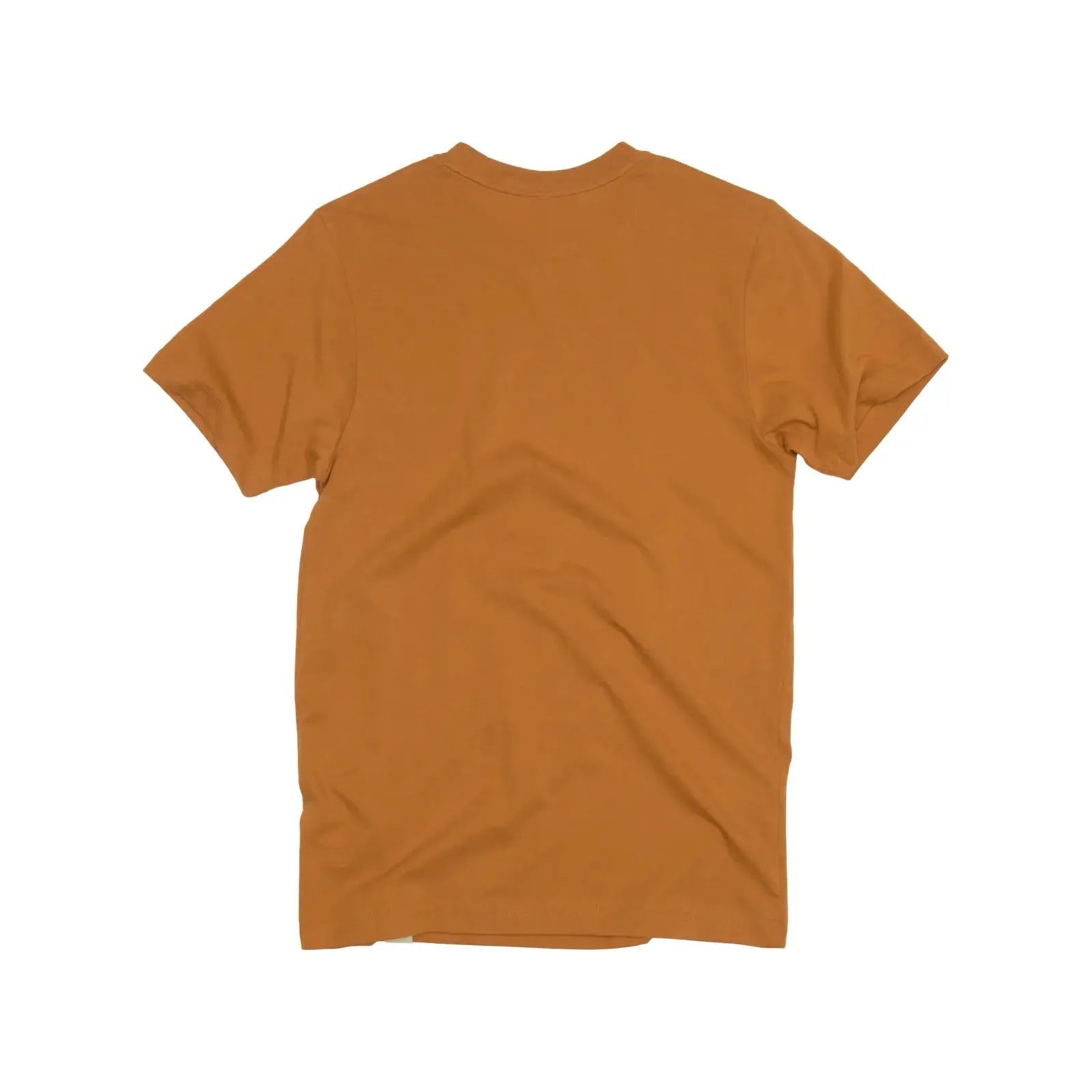 Back view of The Landmark Project Heritage Smokey Bear T-Shirt in Sundial, a plain, short-sleeve mustard-colored shirt featuring vintage hues, laid flat on a white background to showcase its sustainably made design.