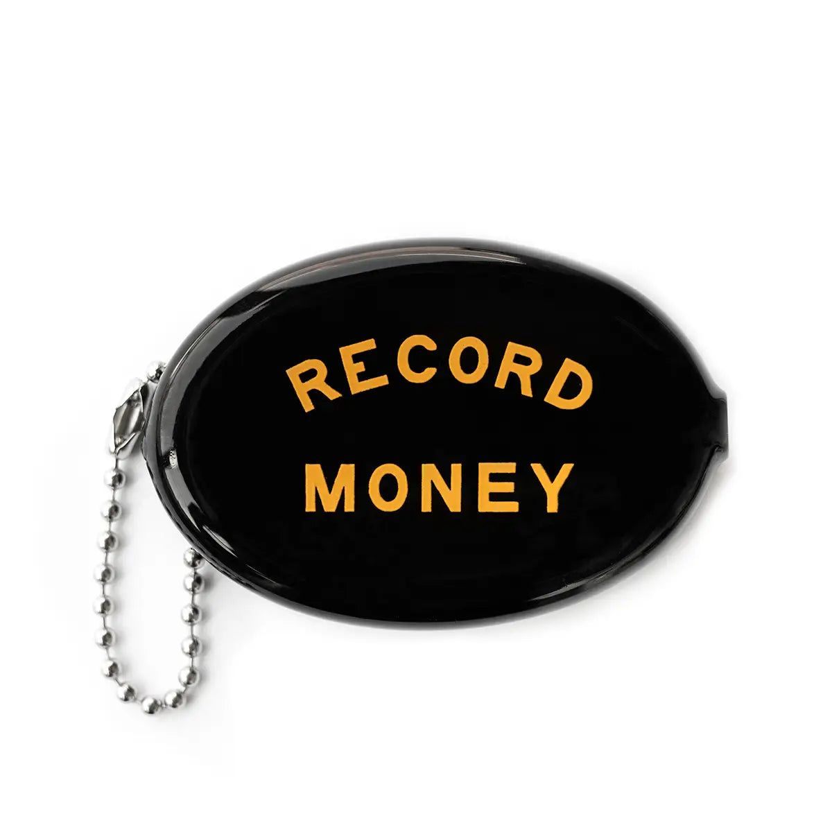 Three Potato Four Coin Pouch - Record Money: black oval vinyl pouch with beaded chain, perfect music lover wallet accessory.