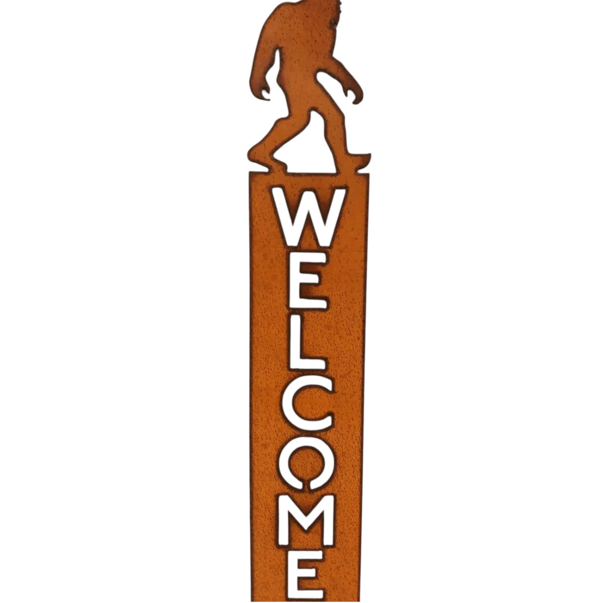 Universal Ironworks Bigfoot Yeti Welcome Sign features rustic metal art, perfect for home or cabin décor with bold silhouette design.