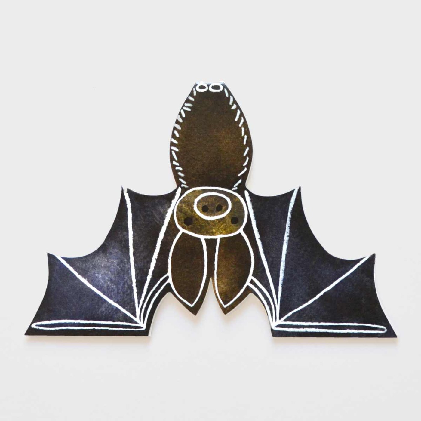 image shows unclose details of a bat shaped card.