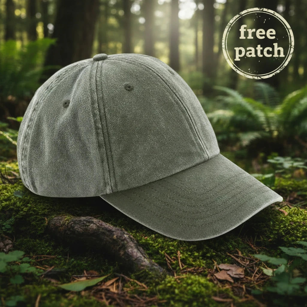 The Forager Provisions Patch Your Cap is a low profile vintage olive cap with curved brim, visible stitching, and stylish comfort.