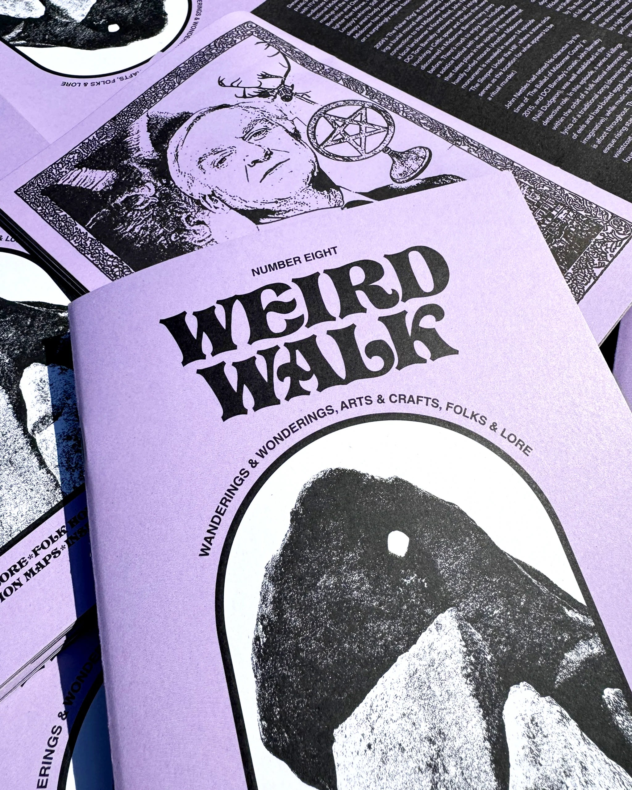 Weird Walk Zine Magazine Issue 8: Folklore, ancient sites, and black-and-white illustrations from Weird Walks latest issue.