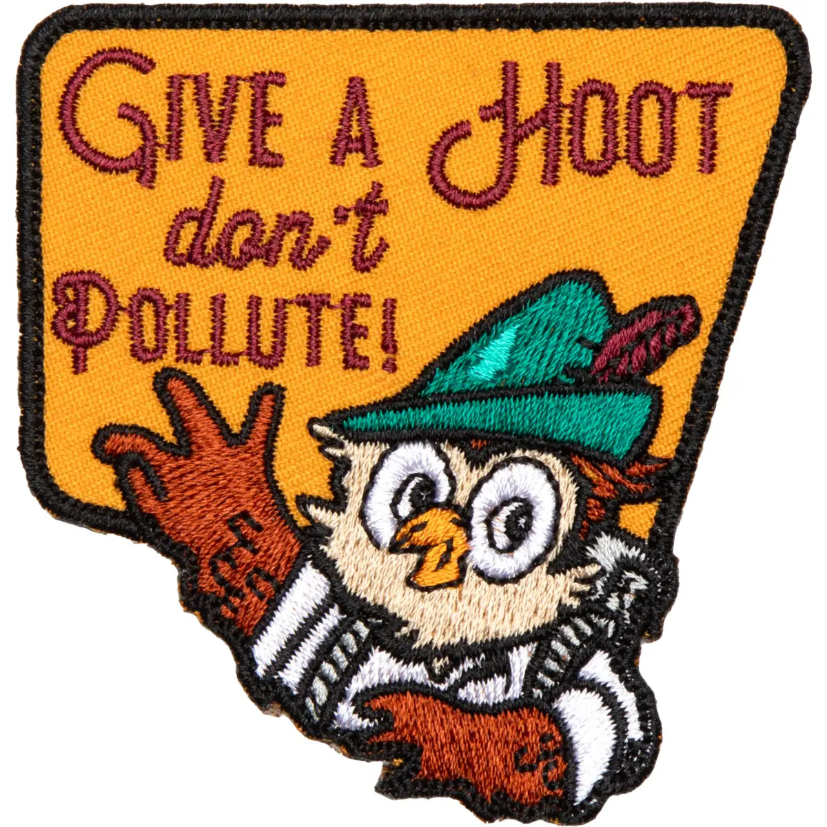 Eco-friendly Woodsy Owl ‘Give A Hoot, Don’t Pollute’ embroidered patch for backpacks, jackets—The Landmark Project exclusive.