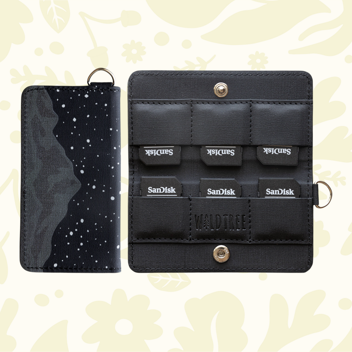 Forager Provisions LTD Wildtree Midnight Mountain card holder showing exterior print and interior SD card slots.