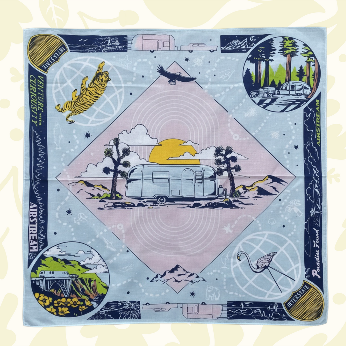 Forager Provisions LTD Venture With Curiosity organic cotton bandana featuring Airstream travel trailer illustrations
