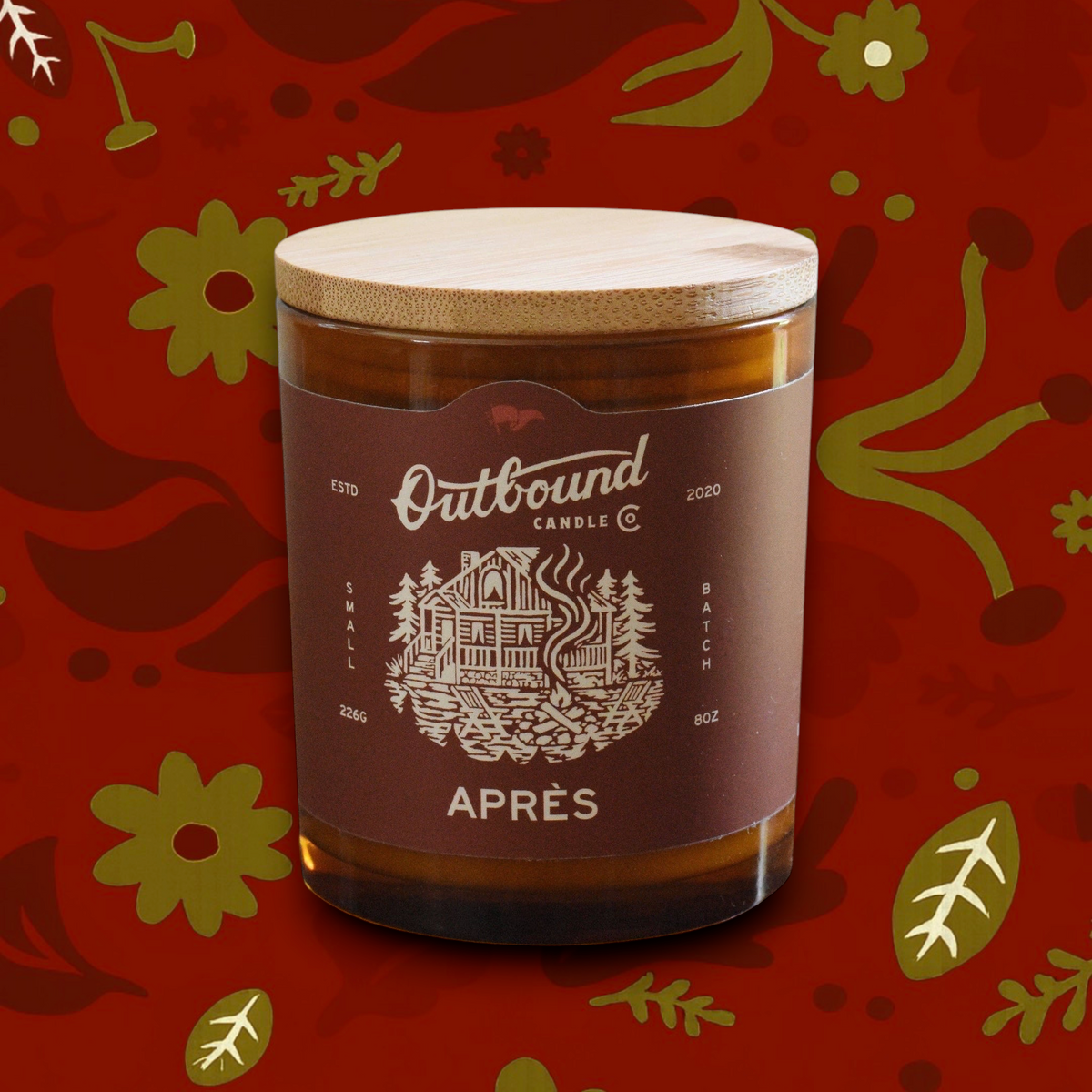 Forager Provisions LTD APRÈS soy candle in amber glass jar with bamboo lid and cabin-themed label