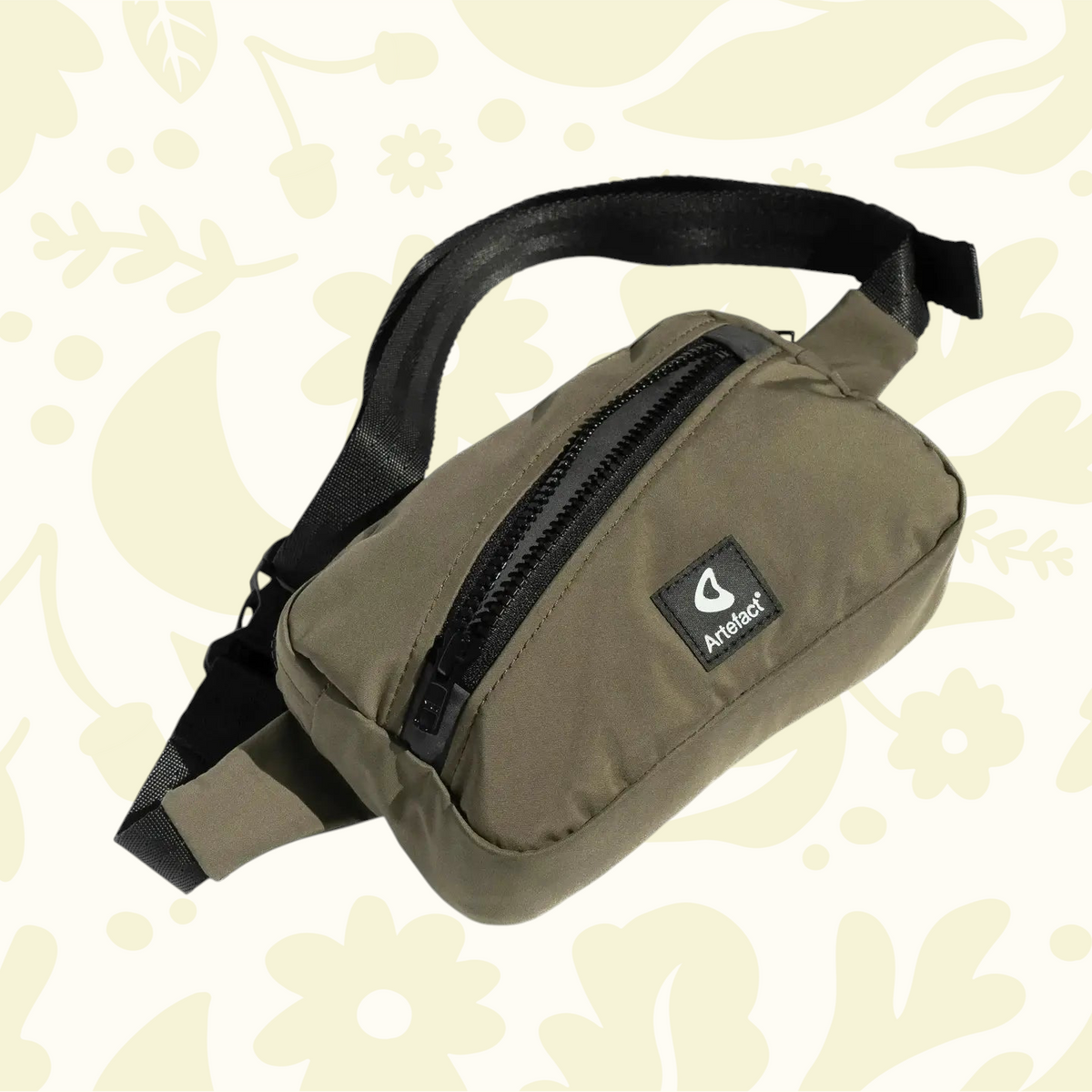 Forager Provisions LTD Artefact Eco Hornbill banana sling bag in olive green upcycled waterproof fishing wader fabric