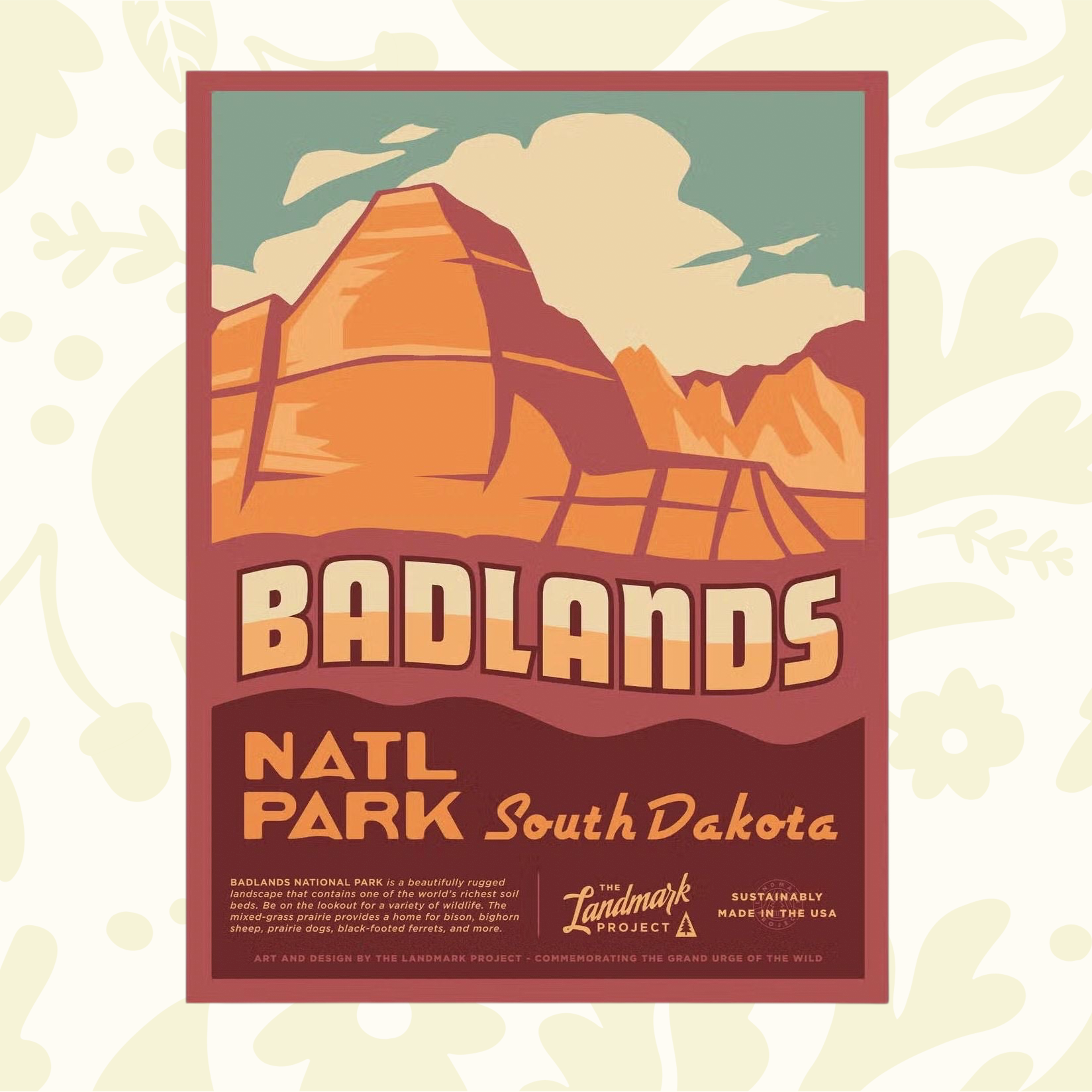 Forager Provisions LTD 12x16 archival paper poster featuring a stylized illustration of Badlands National Park