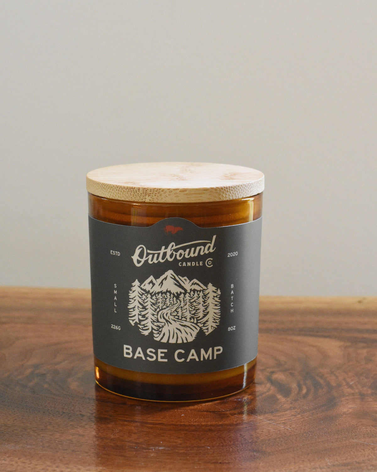 Forager Provisions LTD Outbound Candle Co Base Camp soy candle with bay leaf and cedar scent and bamboo lid