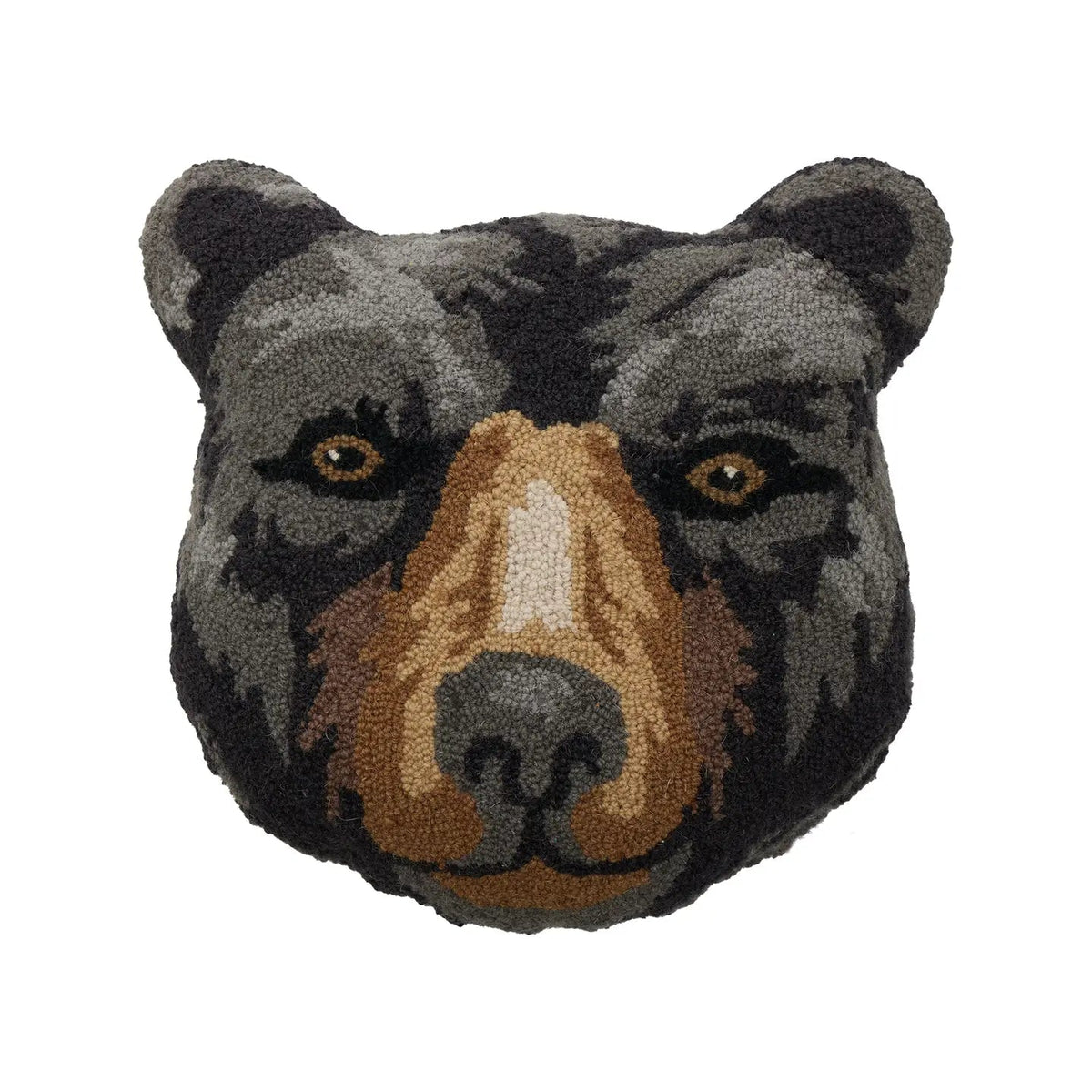 Peking Black Bear Face Wool Hook Cushion 18x18 adds rustic wildlife charm to your cabin, lodge, or farmhouse.