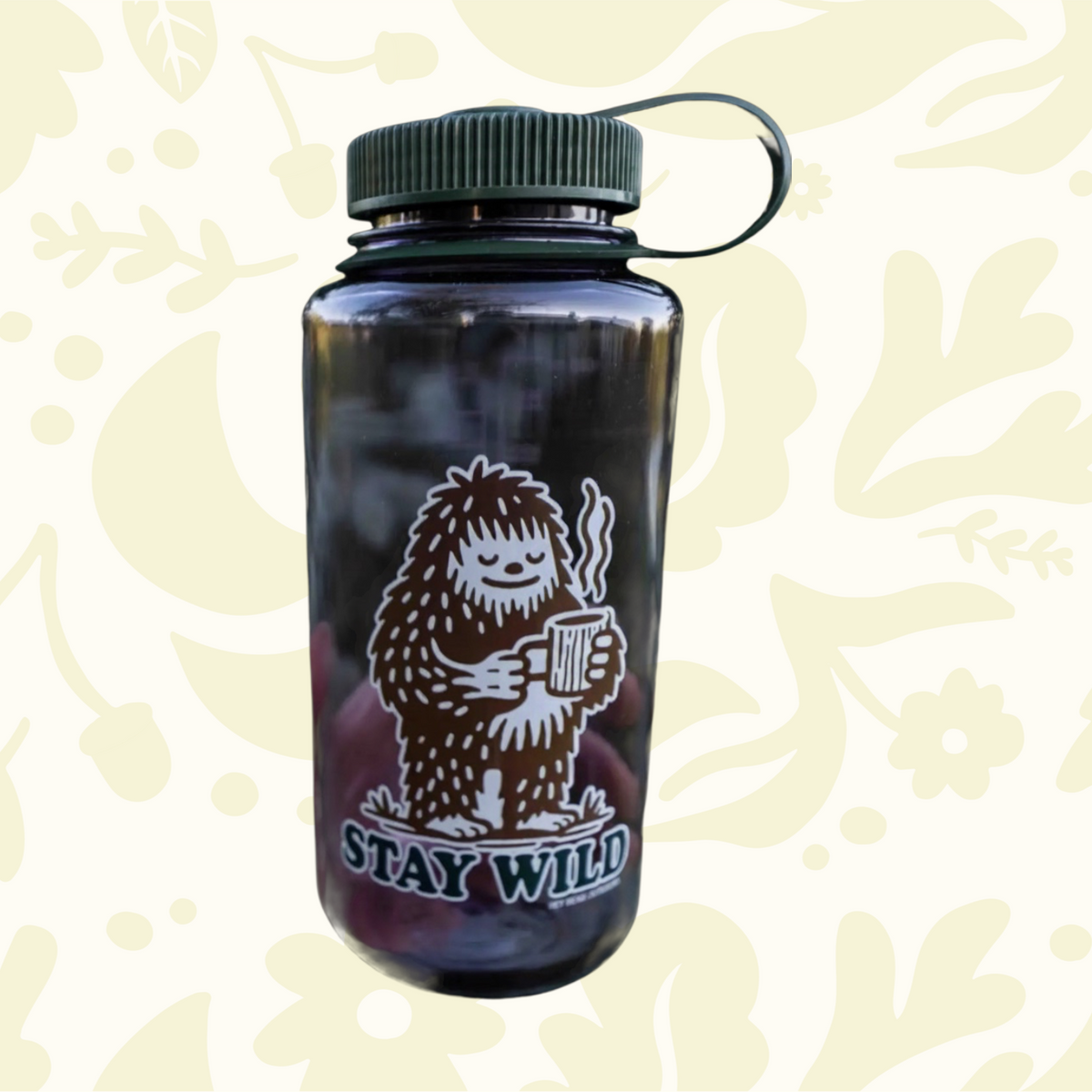 Forager Provisions LTD 32oz Nalgene water bottle with a brown Bigfoot graphic and Stay Wild text on clear Tritan plastic