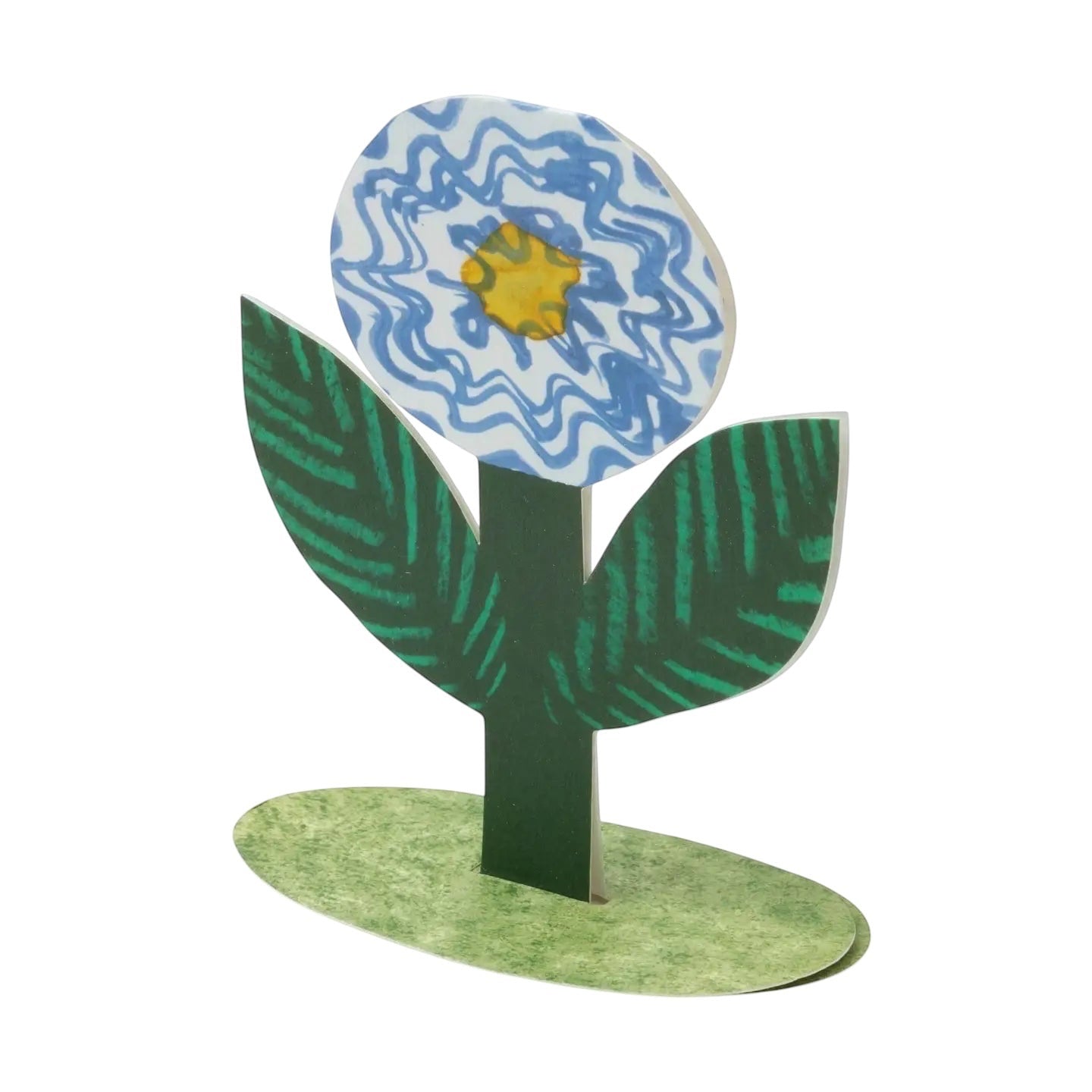 Forager Provisions LTD stand-up blue flower greeting card with textured collage design on eco-friendly card stock