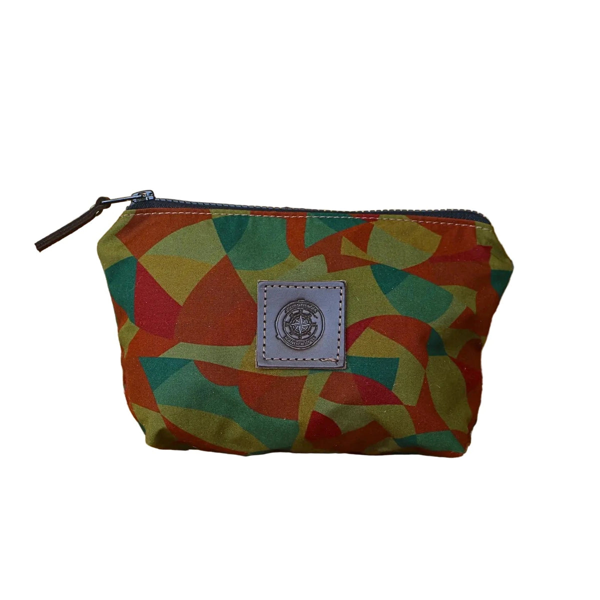 Forager Provisions LTD Journeyman Craft camo patchwork pouch with a leather logo patch and YKK zipper closure.