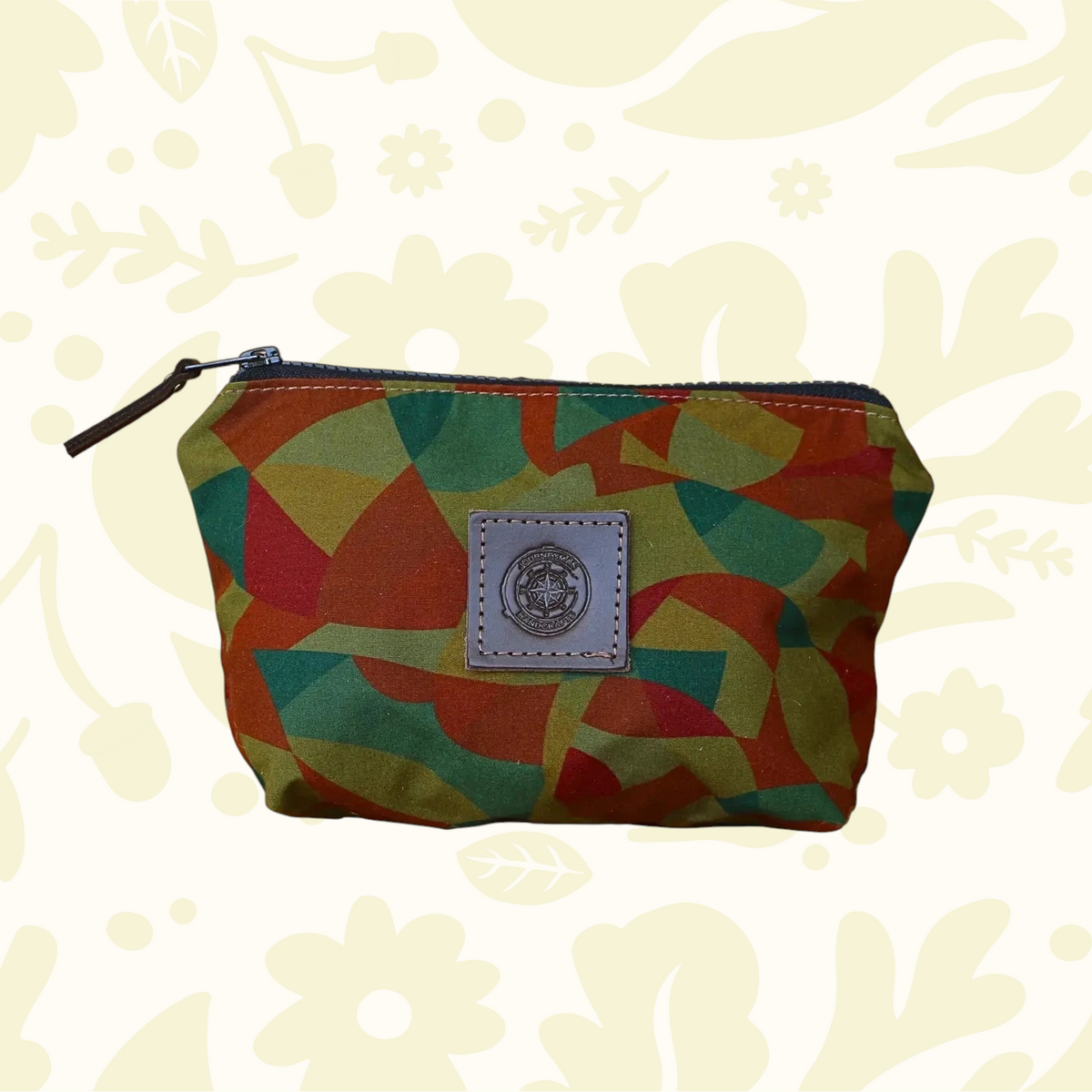 Forager Provisions LTD Journeyman Craft camo patchwork pouch with a leather logo patch and YKK zip closure.
