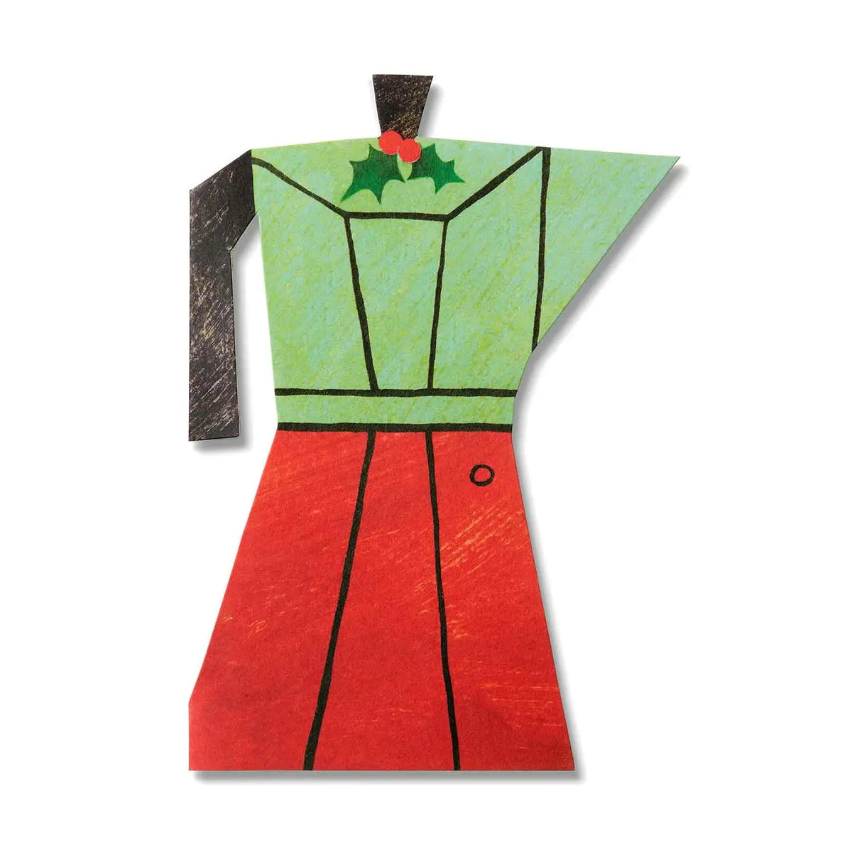 Forager Provisions LTD Christmas card featuring a festive green and red moka pot illustration with holly berries