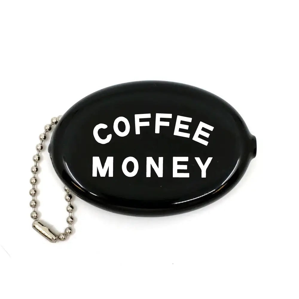 Forager Provisions LTD Three Potato Four black vinyl coin pouch with white Coffee Money text and ball chain key ring
