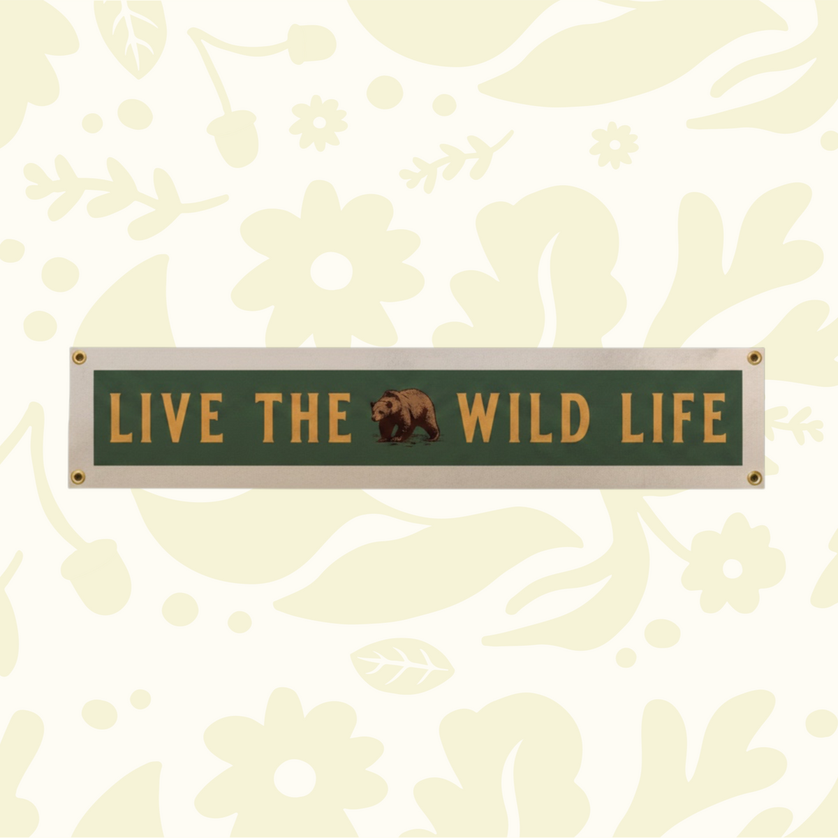 Live The Wild Life felt pennant by Benoit’s Design Co., 40x8 in, adventure wall art banner with bear motif for home decor.