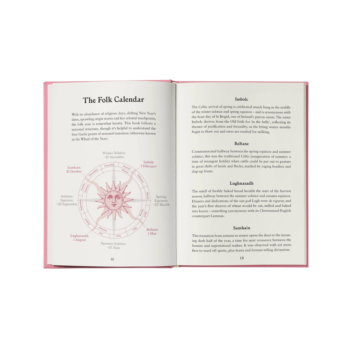 Forager Provisions LTD Folk Britain book open to pages 12 and 13 showing the folk calendar wheel and seasonal festivals.