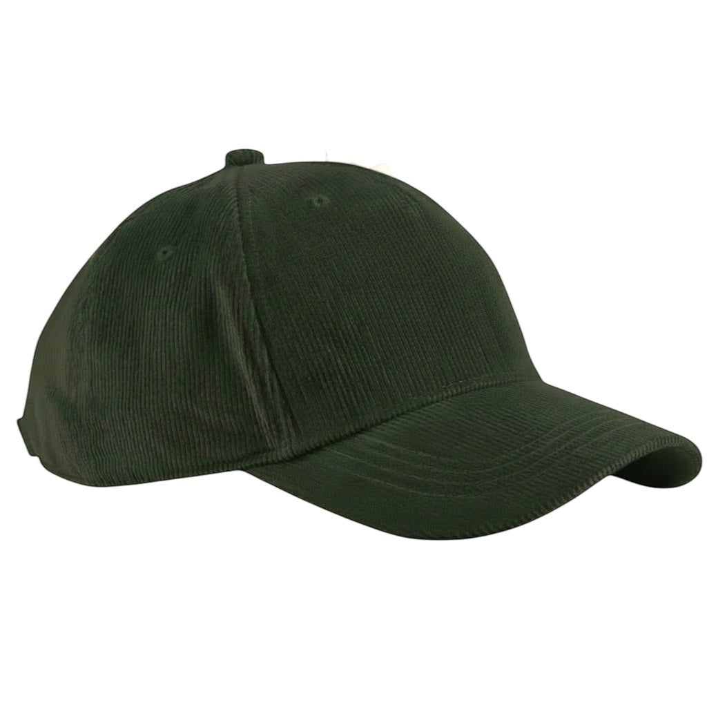 Forager Provisions LTD Forest Night green corduroy baseball cap with a small hiker patch on the crown.