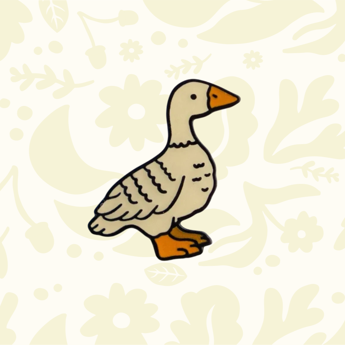 Forager Provisions LTD Stay Home Club Fowl enamel pin featuring a quirky goose illustration with orange accents.