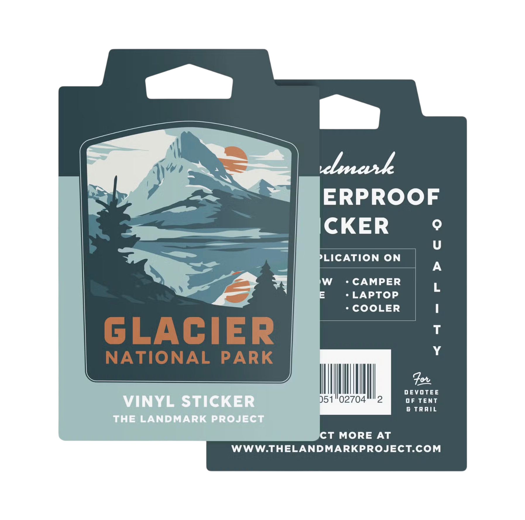 Forager Provisions LTD Glacier National Park vinyl sticker featuring a mountain landscape illustration in blue tones.