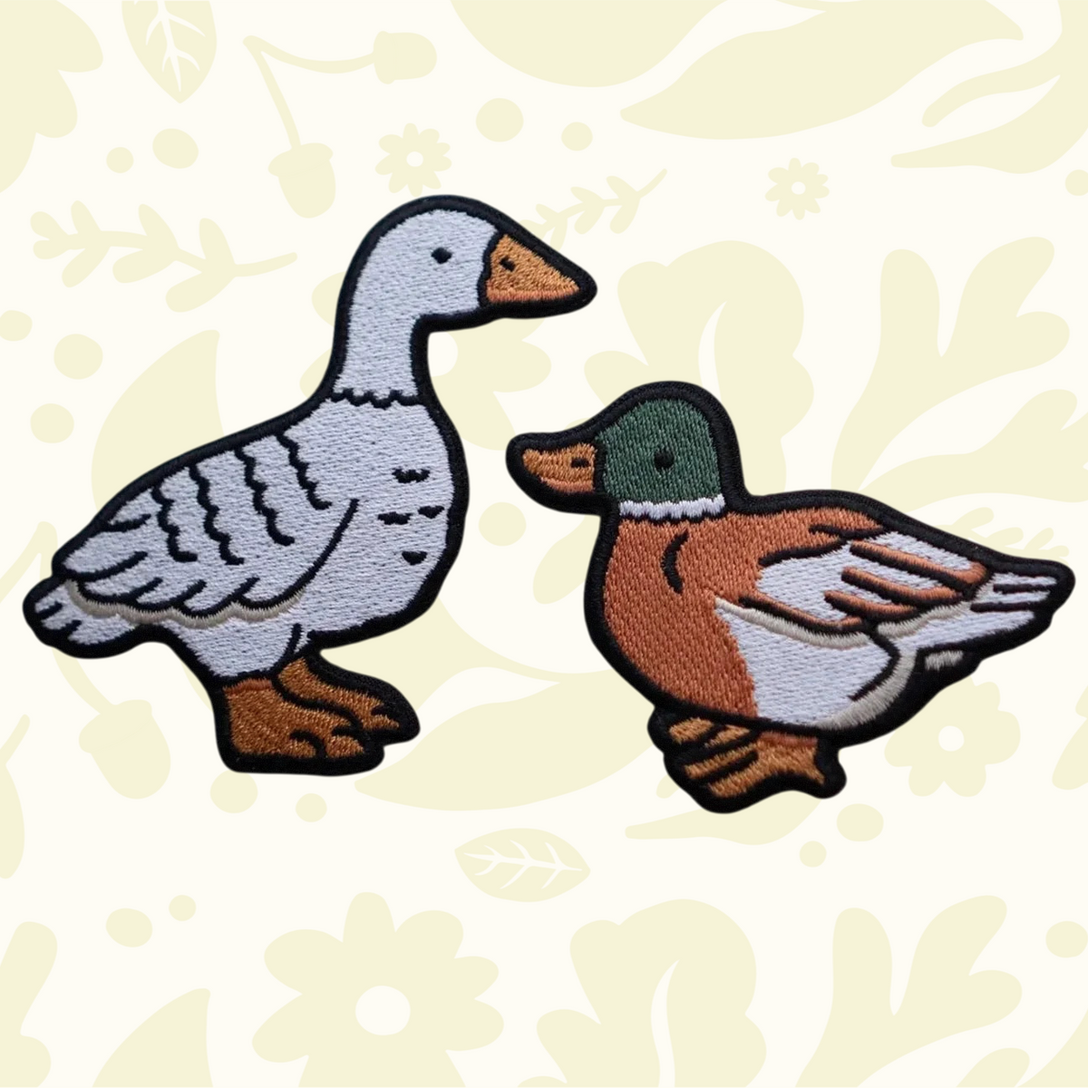 Forager Provisions LTD Stay Home Club Fowl sticky patches featuring an embroidered goose and a mallard duck.
