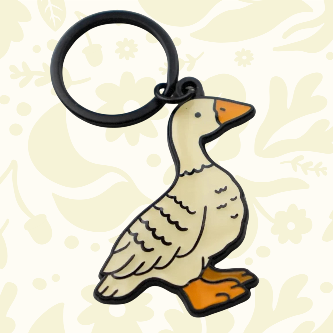 Forager Provisions LTD Stay Home Club soft enamel keychain featuring a playful illustrated goose with orange feet.