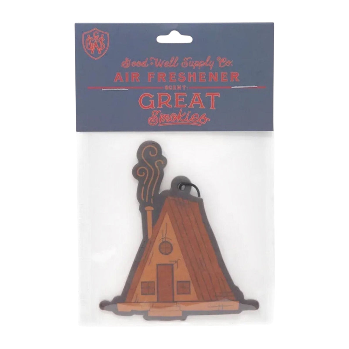 Forager Provisions LTD Good & Well Supply Co Great Smokies hangable air freshener shaped like an A-frame cabin.